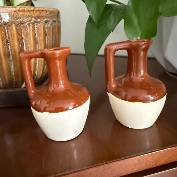 Vintage Miniature Brown & Ivory Ceramic Jugs | Set of 2 | 3.25” H - Picture 7 of 9